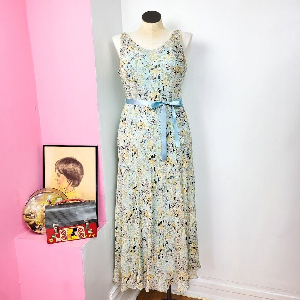 Vintage Y2K Jones New York Blue Printed Bias Cut Maxi Dress